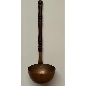 Vintage Hammered Copper Ladle Long Turned Wood Handle 18.5 Inch Rustic Decor